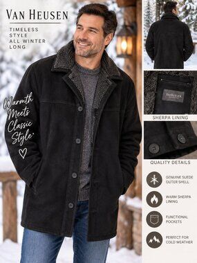 Van Heusen Black Genuine Suede Sherpa Lined Winter Coat XXL